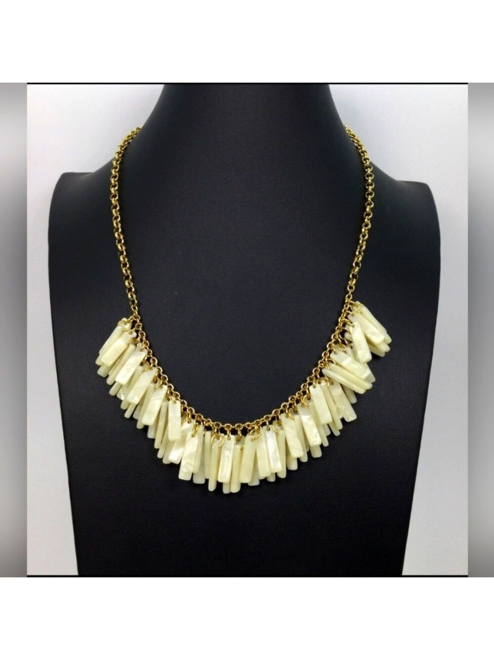 Ann Taylor Goldtone Marbleized Fringe Necklace NWT